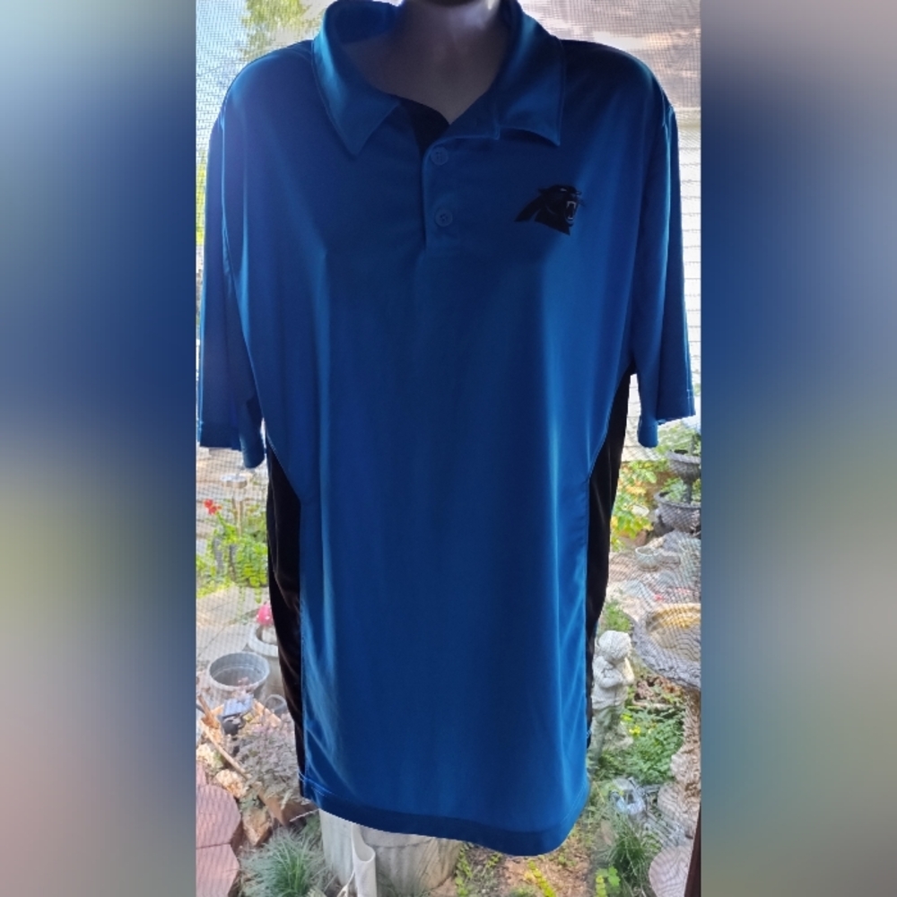 NFL Carolina Panthers Team Apparel Polo Shirt Mens Large Blue Black